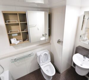 Modern-bathroom-with-white-and-chrome-fixtures