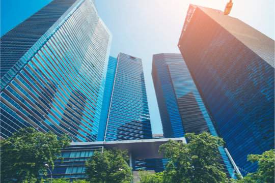 Exterior view of modern commercial office towers